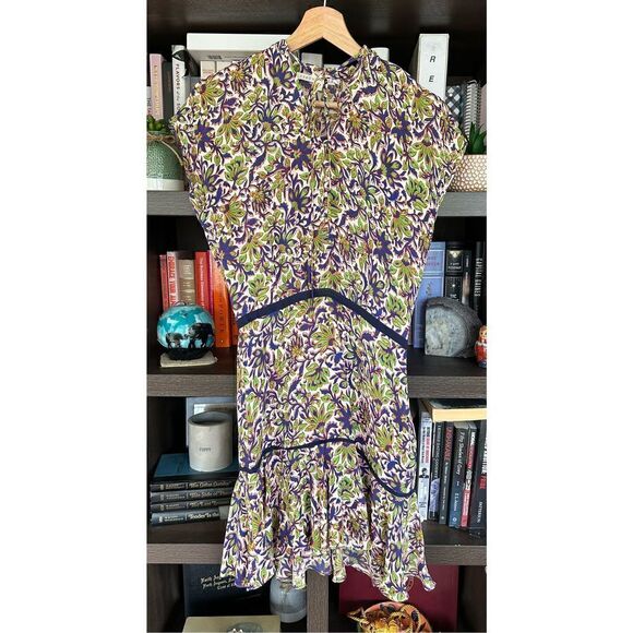 Veronica Beard Boho Drop Waist Purple & Green Floral Mini Dress Size 0 - Picture 7 of 7